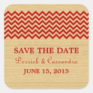 Red Rustic Chevron Save the Date Stickers
