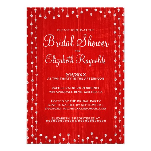 Red Rustic Country Bridal Shower Invitations