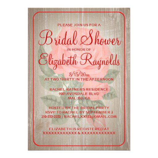 Red Rustic Floral Bridal Shower Invitations