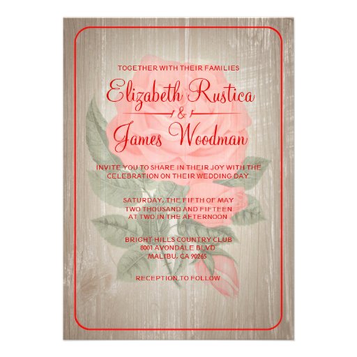 Red Rustic Floral Wedding Invitations