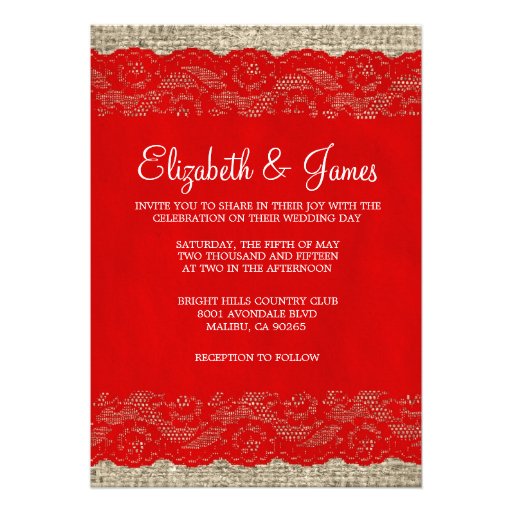 Red Rustic Lace Wedding Invitations