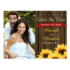 RED RUSTIC SUNFLOWER SAVE THE DATE POSTCARD