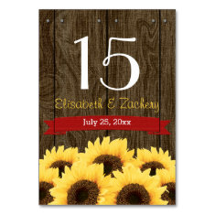 RED RUSTIC SUNFLOWER TABLE NUMBER CARD TABLE CARD