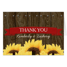 RED RUSTIC SUNFLOWER WEDDING THANK YOU CARD