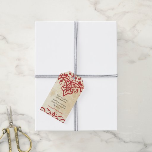 Red Rustic Vintage Floral Wedding Thank You Gift Tags Zazzle