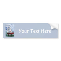 Red Sailboat, Blue Sky, Green Sea Edges Bumper Stickers