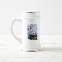Red Sailboat, Blue Sky, Green Sea Edges Mug