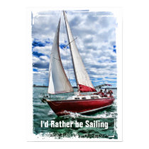 Red Sailboat, Blue Sky, Green Sea Edges Poster