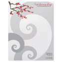 Red Sakura Cherry Blossom Swirls Custom Letterhead