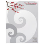 Red Sakura Cherry Blossom Swirls Custom Letterhead Red Sakura Cherry Blossom Swirls Custom Letterhead