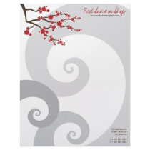 Red Sakura Cherry Blossom Swirls Custom Letterhead by fat_fa_tin Red Sakura Cherry Blossom Swirls Custom Letterhead