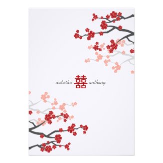 Red Sakura Cherry Blossoms Flowers Chinese Wedding Custom Invitation