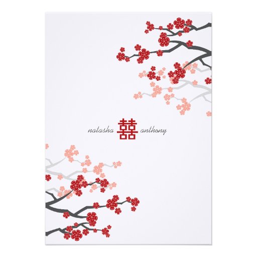Red Sakura Cherry Blossoms Flowers Chinese Wedding Custom Invitation