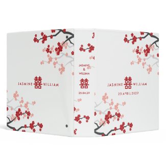 Red Sakura & Double Happiness Wedding Photo Album zazzle_binder