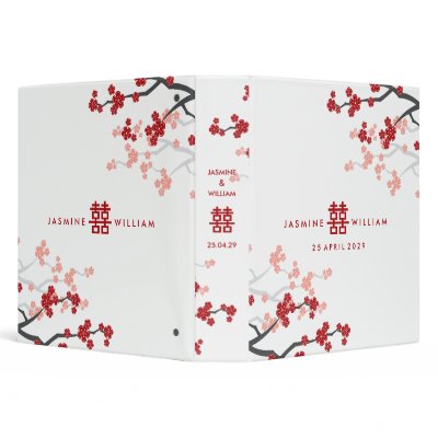 Red Sakura & Double Happiness Wedding Photo Album 3 Ring Binders