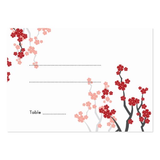 Red Sakuras 2 Cherry Blossoms Custom Place Card Business Card Template