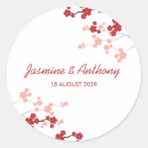 Red Sakuras 2 Custom Favor Thank You Label Sticker