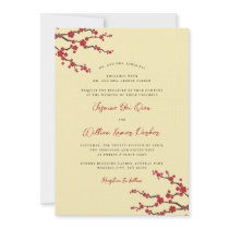 Red Sakuras Cherry Blossoms Oriental Zen Wedding Custom Announcements