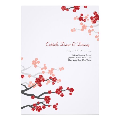Red Sakuras Cherry Blossoms Spring Wedding Invite