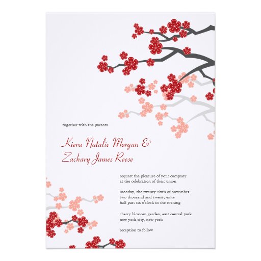 Red Sakuras Cherry Blossoms Spring Wedding Invite