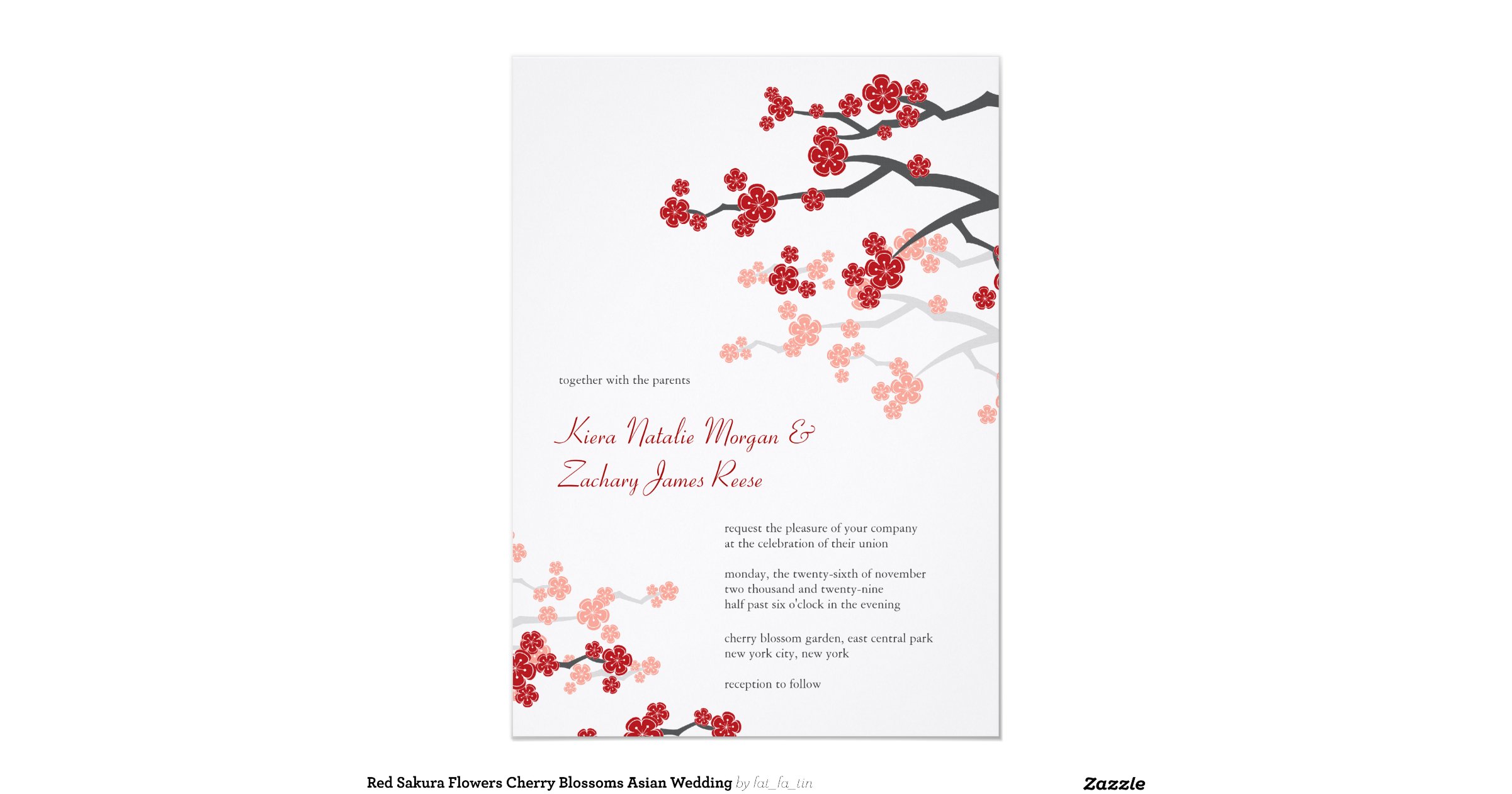 Red Sakuras Cherry Blossoms Spring Wedding Invite 5" X 7" Invitation ...