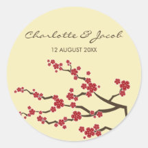 Red Sakuras Cream Custom Favor TQ Label Sticker
