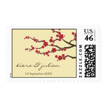 Red Sakuras Cream Invitation / Announcement Stamps
