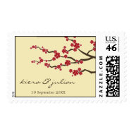 Red Sakuras Cream Invitation / Announcement Stamps stamp