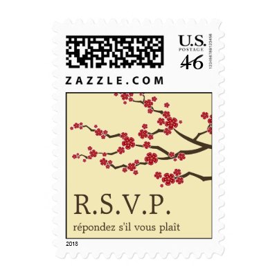 Red Sakuras Cream Invitation / RSVP Wedding Stamps
