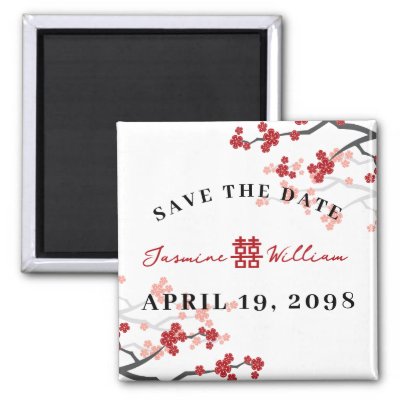 Red Sakuras Double Happiness Save The Date Magnet