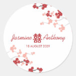 Red Sakuras Double Happiness Wedding Favor Sticker