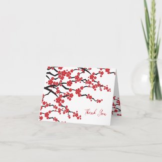 Red Sakuras Flower Zen Custom Thank You Gift Card card