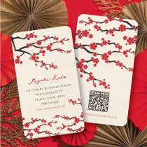 Red Sakuras Oriental Flower Zen Profile Card business cards
