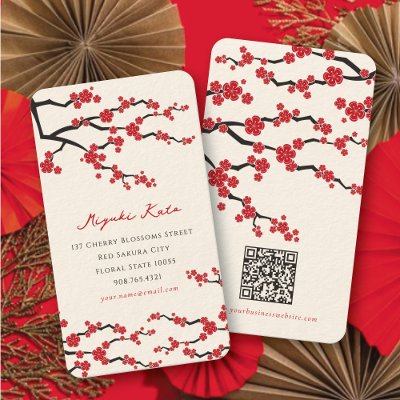 Red Sakuras Oriental Flower Zen Profile Card Business Card by fat_fa_tin
