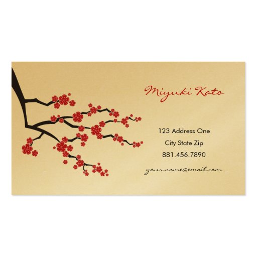 Red Sakuras Oriental Zen Asian Cherry Blossoms Business Card Template (front side)