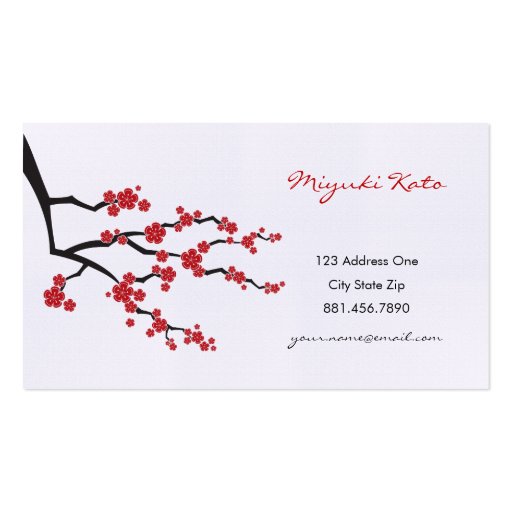 Red Sakuras Oriental Zen Asian Cherry Blossoms Business Card Template (front side)