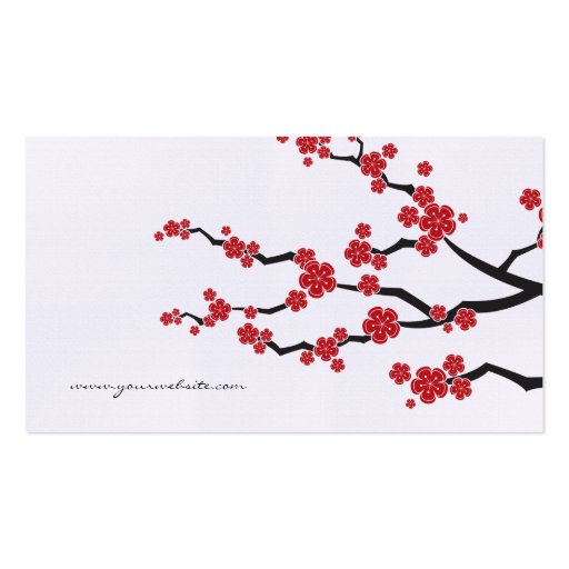 Red Sakuras Oriental Zen Asian Cherry Blossoms Business Card Template (back side)