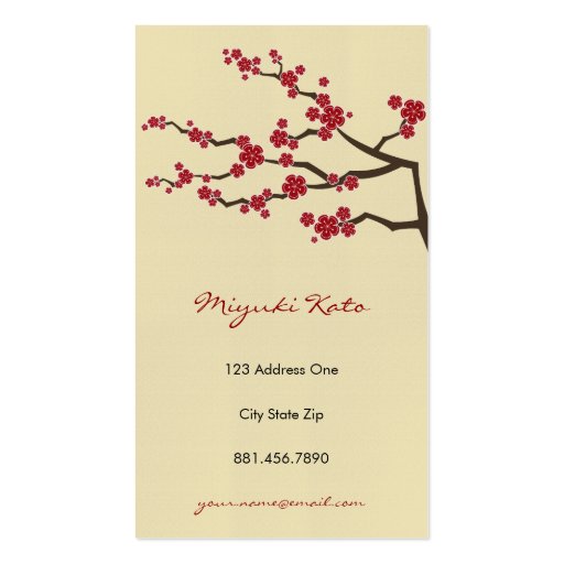 Red Sakuras Oriental  Zen Cherry Blossoms Business Card (front side)