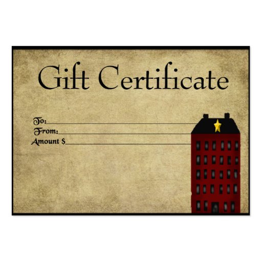 Red Saltbox House- Prim Gift Certificate Gift Card Business Card