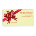Red satin gift bow ribbon holiday shipping address label