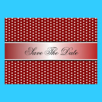 Red Satin Ribbon & Dots Save The Date Card invitations