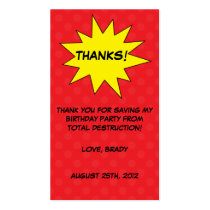 Red Save the Day Superhero Birthday Favor Tags Business Cards