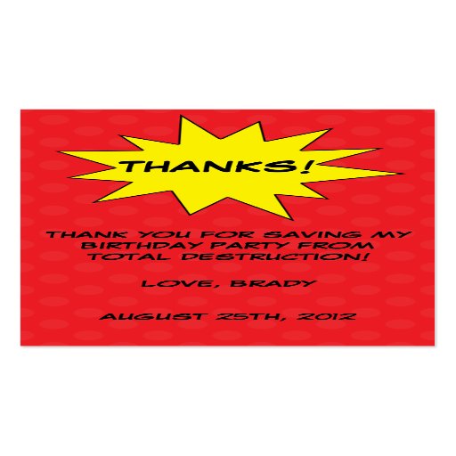 Red Save the Day Superhero Birthday Favor Tags Business Cards