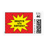 Red Save the Day Superhero Birthday Postage Stamps