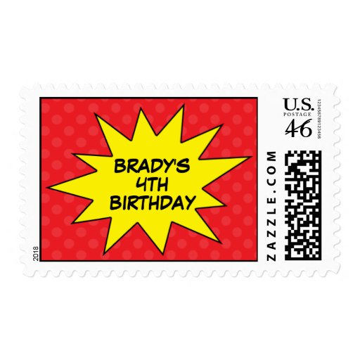 Red Save the Day Superhero Birthday Postage Stamps