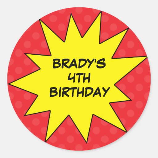 Red Save the Day Superhero Custom Round Birthday Stickers