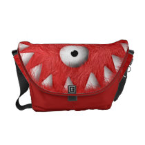 artsprojekt, monster, furry monster, red monster, scary monster, monster bag, one eyed monster, one eye, cyclops, fur, cute monster, funny monster, teeth, sharp teeth, Rickshaw messenger bag with custom graphic design