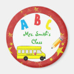 Red School Bus Teacher Magnet