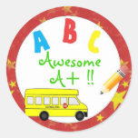 Red School Bus Teacher Sticker Labels