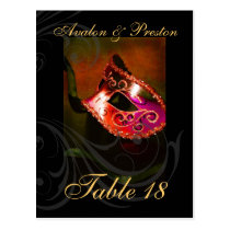 Red Scroll Masquerade Table Placecard postcards